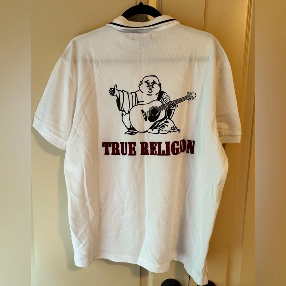 True Religion White Polo Shirt with Red Logo Graphic Polo
